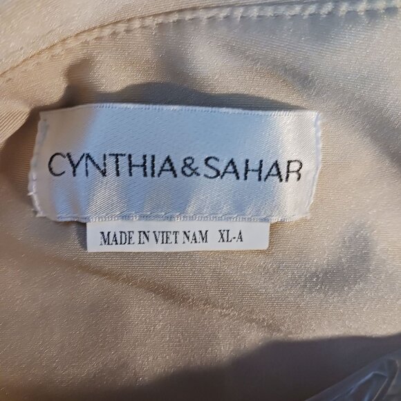 NWT, Cynthia & Sahar XL Luz, One-Shoulder Stretch Satin Mermaid Dress, Champagne - Picture 7 of 13